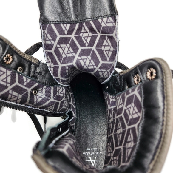 Aquatailia Morena Black & Olive Colorblock Leather Lace-Up Lug Sole Combat Boots - Picture 10 of 12